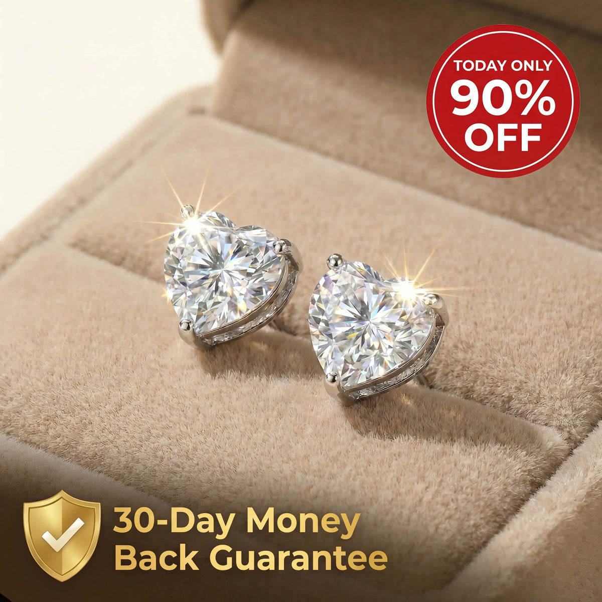 🔥 LAST DAY 90% OFF: Starburst Heart Cut Travel-Safe Flawless Moissanite D-Color VVS1 Stud Earrings in Triple-Gold Plated 925 Silver